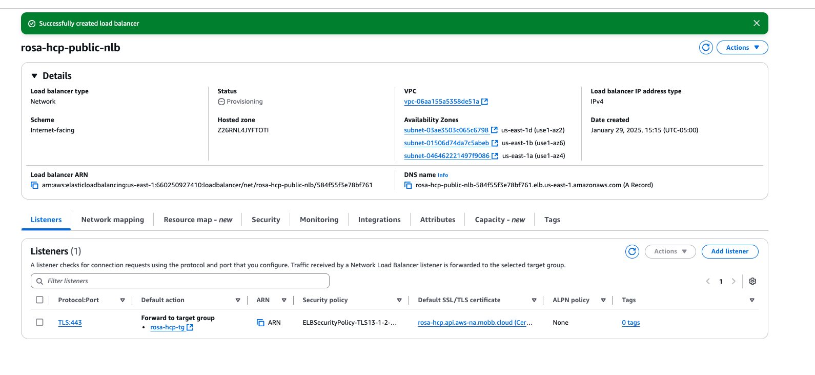 AWS Console NLB